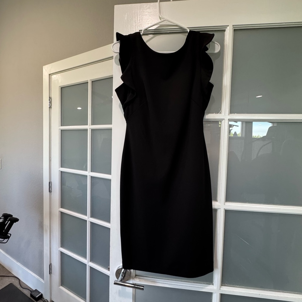 Calvin Klein Black Midi Dress with Ruffle Sleeves